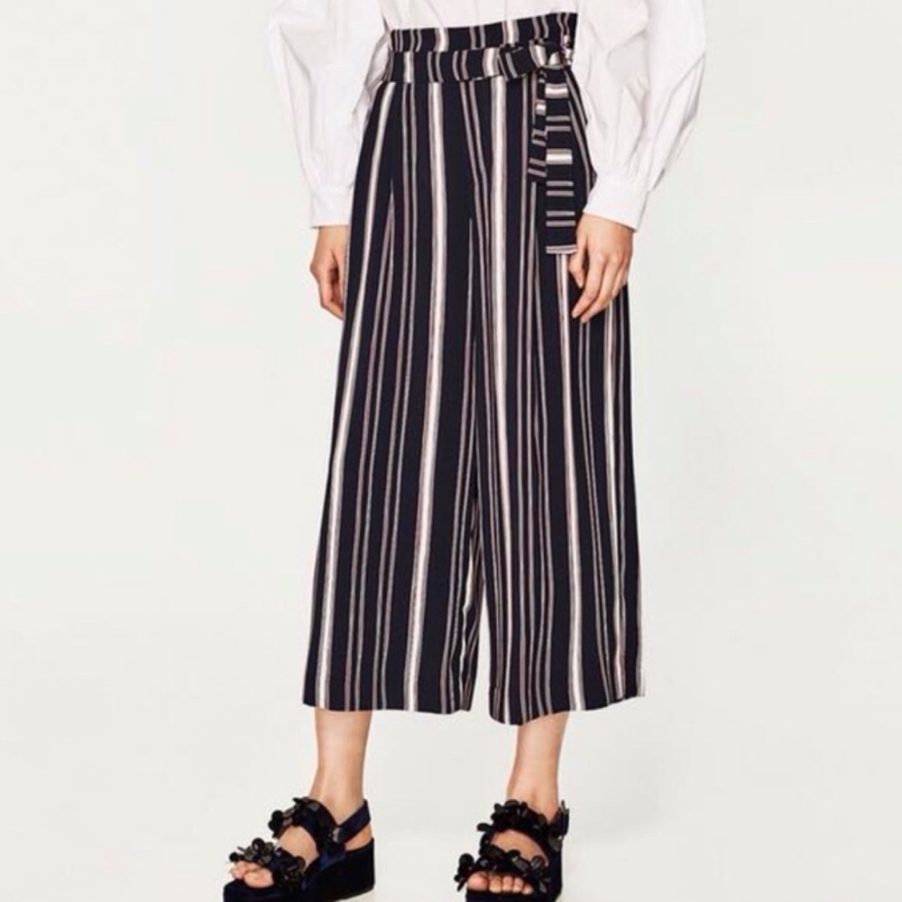 Zara stripped navy culottes